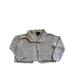 Pure Handknit Cotton Cardigan Sweater Scalloped Collar M/L Lagenlook Cottagecore
